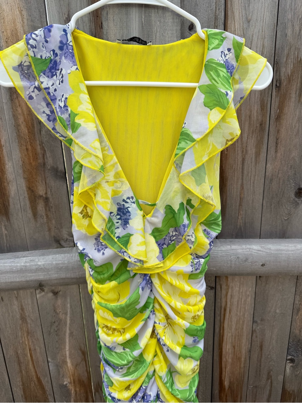 Zara Bright Yellow Floral Dress with Blue Accents
